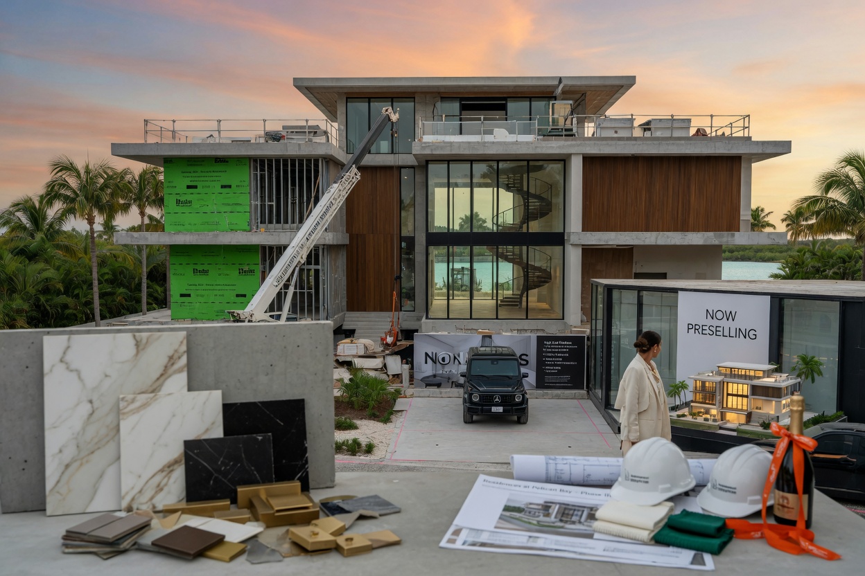 Cinematic 8K view of a new luxury construction project in Naples Florida with high-end finishes and contemporary design elements